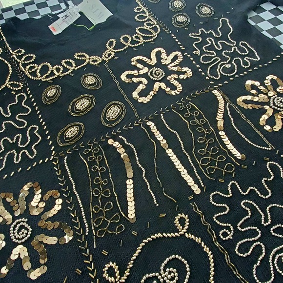 VTG 80s Beaded and Sequined Gold and Black Knit Sweater Sz M Margules Sz M - Picture 2 of 7